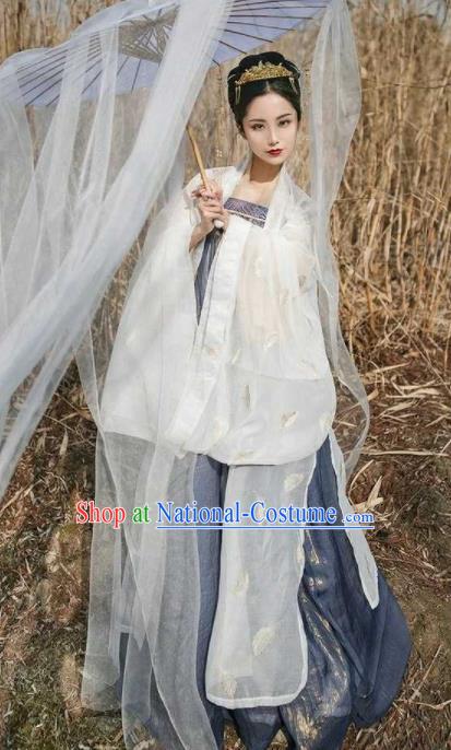 Traditional Chinese Ancient Peri Goddess Hanfu Dress Tang Dynasty Imperial Consort Embroidered Costumes for Women