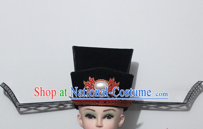 Chinese Traditional Peking Opera Minister Black Hat Ancient Chancellor Headwear for Men