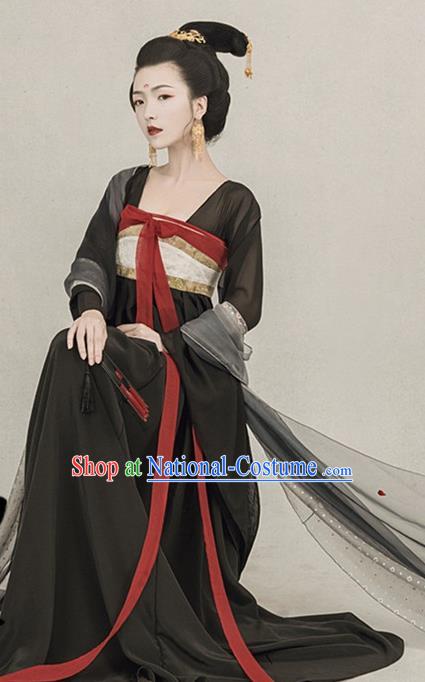 Traditional Chinese Ancient Tang Dynasty Imperial Concubine Black Costumes for Women