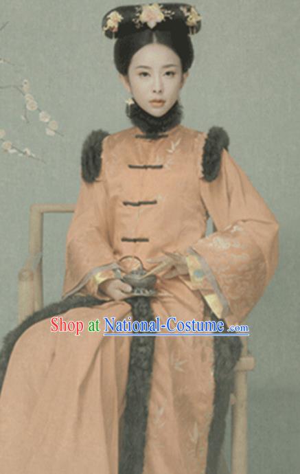 Traditional Chinese Qing Dynasty Manchu Princess Costumes Ancient Imperial Consort Dress and Headpiece for Women