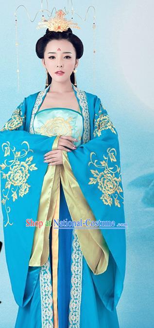 Traditional Chinese Ancient Tang Dynasty Queen Costumes and Headpiece Complete Set for Women