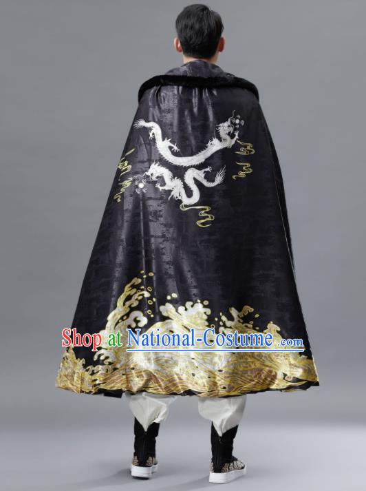 Chinese Traditional Ancient Swordsman Embroidered Costumes Black Cloak for Men