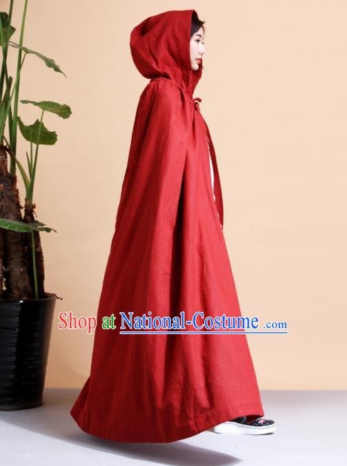 Chinese Traditional Costumes Ancient Hanfu Red Long Cloak for Women