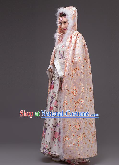 Chinese Traditional Costumes Ancient Peri Princess Hanfu Pink Satin Cloak for Women