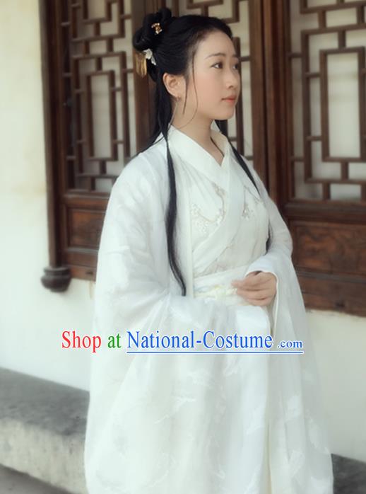 Chinese Jin Dynasty Princess Embroidered Costumes Ancient Peri Swordswoman Hanfu Dress for Women