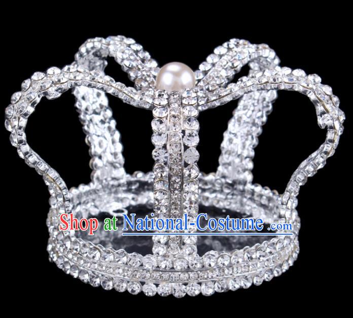 Baroque Style Bride Hair Accessories Queen Round Crystal Royal Crown for Women