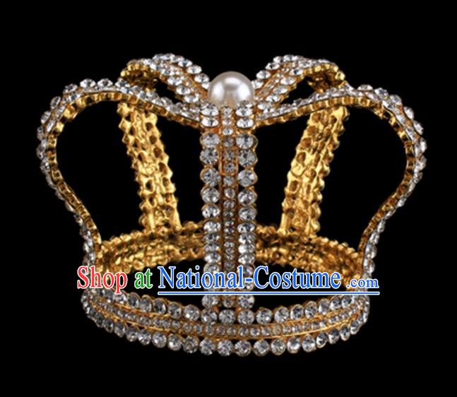 Baroque Style Bride Hair Accessories Queen Round Crystal Golden Royal Crown for Women