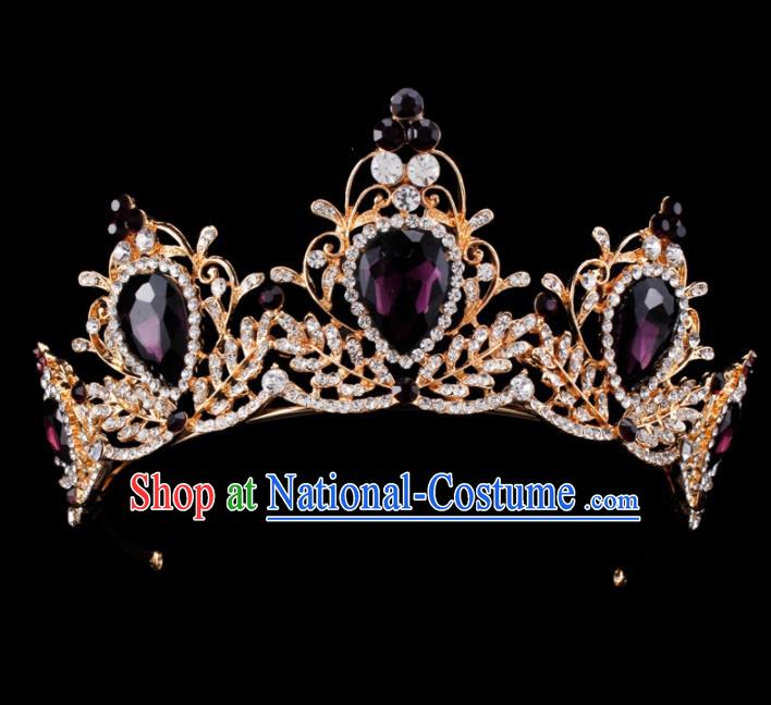 Baroque Style Bride Hair Accessories Queen Retro Purple Crystal Royal Crown for Women