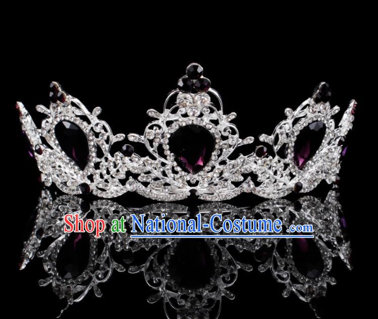 Baroque Style Bride Hair Accessories Queen Retro Purple Crystal Argent Royal Crown for Women