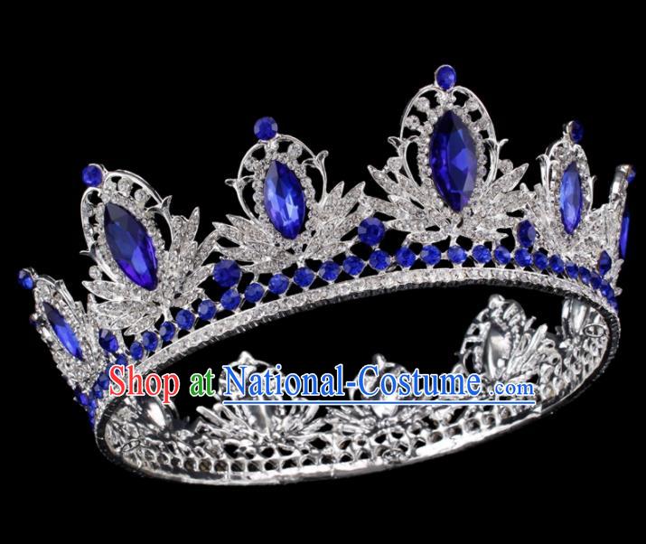 Baroque Style Bride Hair Accessories Princess Retro Blue Crystal Royal Crown for Women