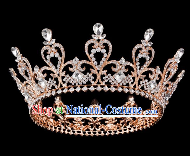 Baroque Wind Hair Accessories Princess Retro Crystal Golden Royal Crown for Women