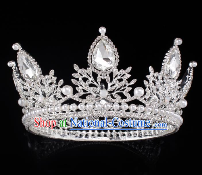 Baroque Wind Hair Accessories Princess Retro Crystal Pearls Argent Royal Crown for Women