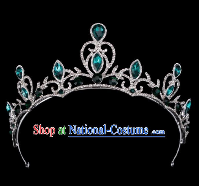 Baroque Wind Hair Accessories Princess Retro Green Crystal Argent Royal Crown for Women