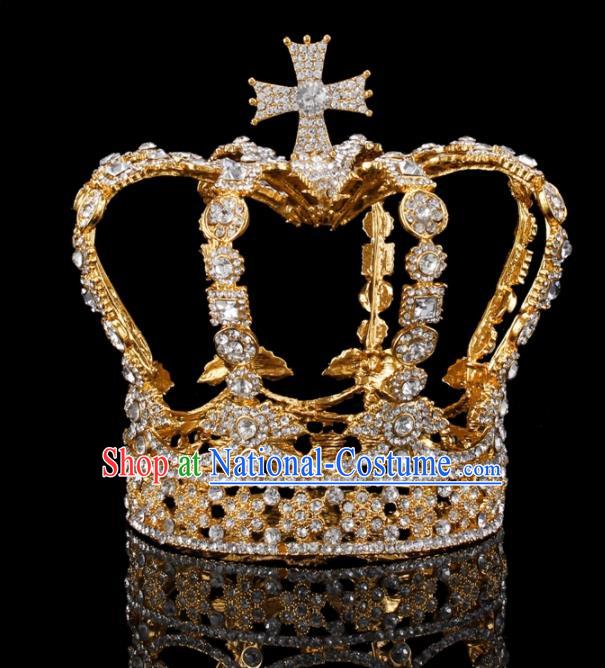 Baroque Wind Hair Accessories Bride Retro Rhinestone Golden Royal Crown for Women