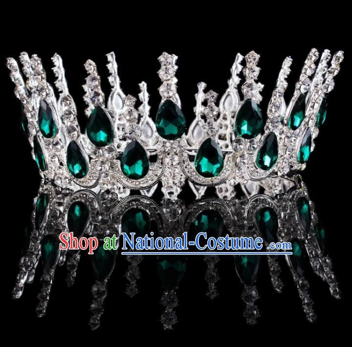 Baroque Wind Retro Hair Accessories Bride Green Rhinestone Round Royal Crown for Women