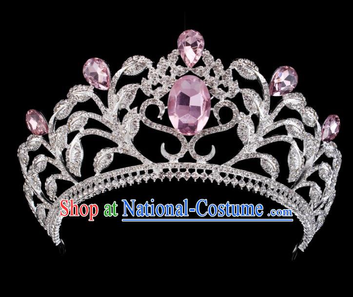 Top Grade Baroque Princess Retro Hair Accessories Bride Pink Crystal Royal Crown for Women