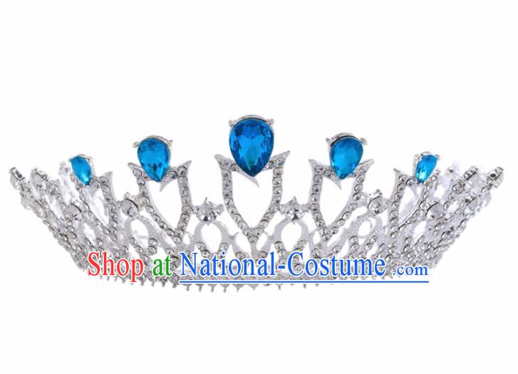 Top Grade Baroque Retro Wedding Hair Accessories Bride Blue Crystal Royal Crown for Women