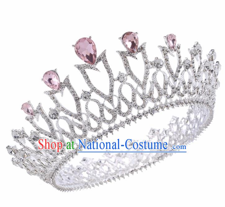 Top Grade Baroque Retro Wedding Hair Accessories Bride Pink Crystal Royal Crown for Women