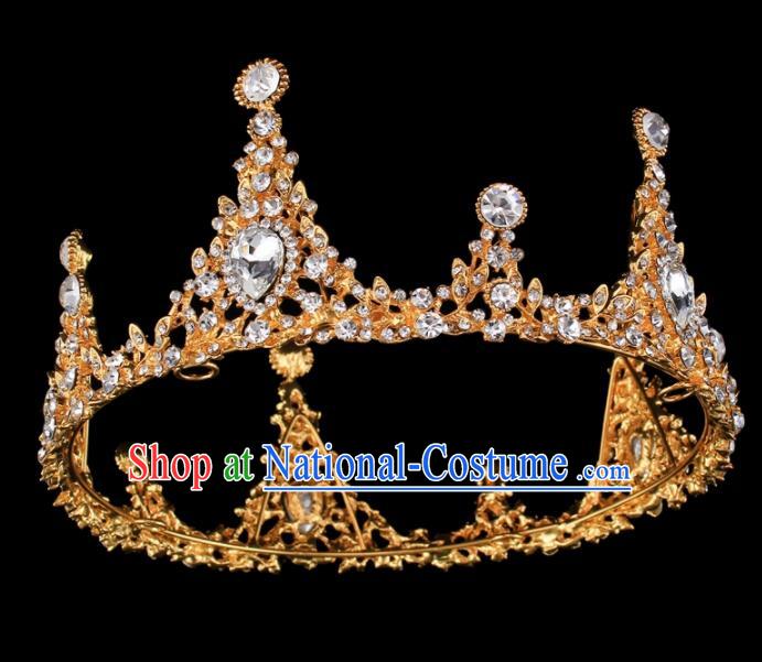 Top Grade Baroque Retro Golden Royal Crown Bride Crystal Wedding Hair Accessories for Women