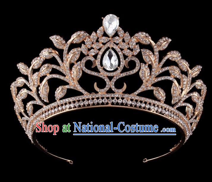 Top Grade Baroque Retro Golden Royal Crown Bride Crystal Wedding Hair Accessories for Women