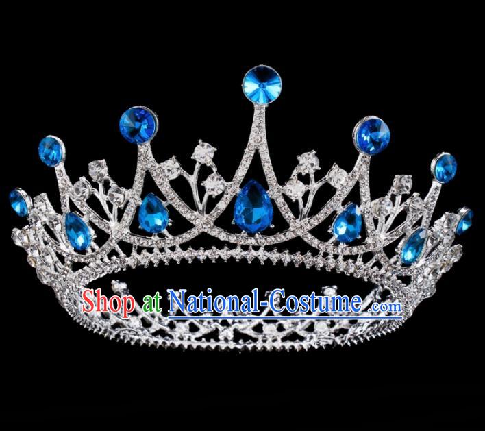 Baroque Wind Hair Accessories Bride Retro Blue Rhinestone Round Royal Crown for Women