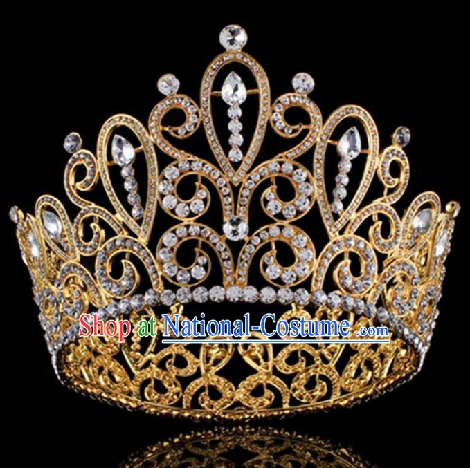 Top Grade Baroque Princess Golden Royal Crown Bride Crystal Retro Wedding Hair Accessories for Women