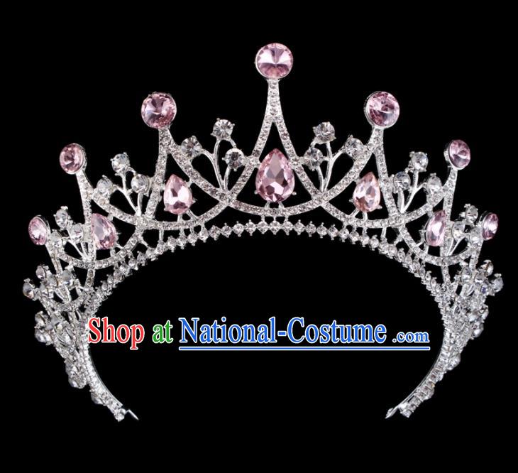 Baroque Wind Retro Hair Accessories Bride Pink Rhinestone Round Royal Crown for Women