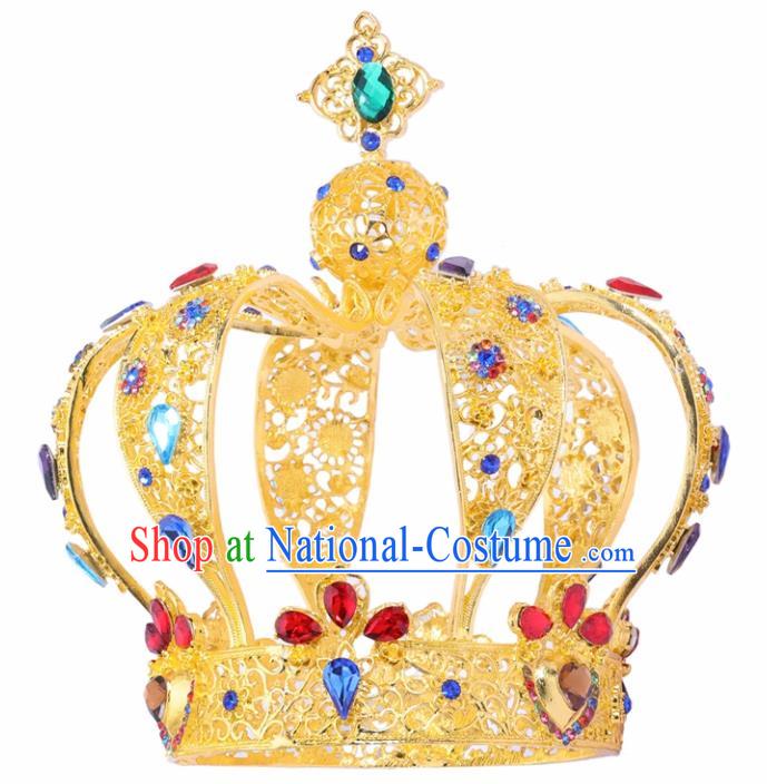 Top Grade Baroque Queen Golden Royal Crown Bride Crystal Retro Wedding Hair Accessories for Women