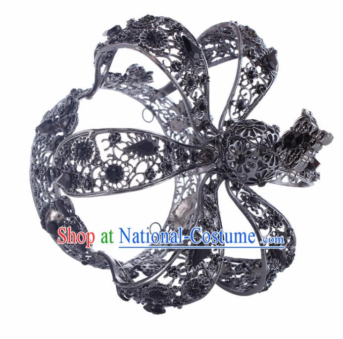 Top Grade Baroque Queen Black Royal Crown Bride Crystal Retro Wedding Hair Accessories for Women