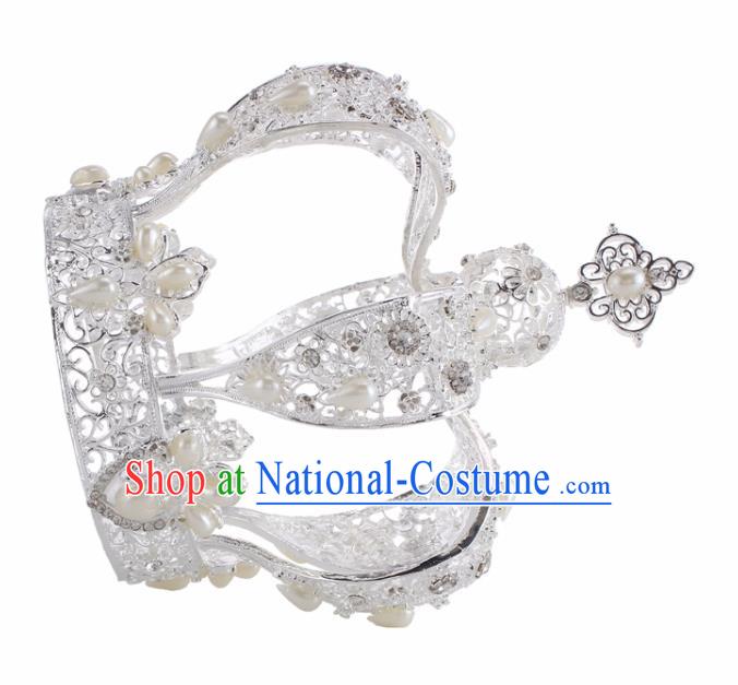 Top Grade Baroque Queen White Royal Crown Bride Crystal Retro Wedding Hair Accessories for Women