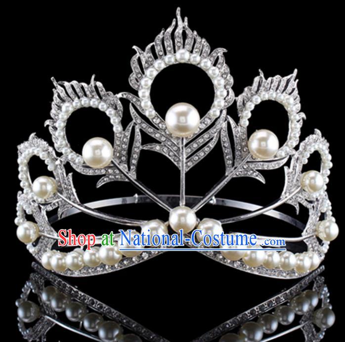 Top Grade Baroque Queen Crystal Pearls Royal Crown Bride Retro Wedding Hair Accessories for Women