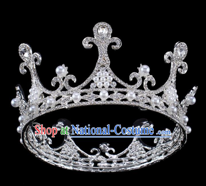 Top Grade Baroque Queen Pearls Royal Crown Bride Retro Wedding Hair Accessories for Women