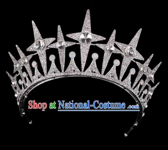 Top Grade Baroque Queen Crystal Argent Royal Crown Bride Retro Wedding Hair Accessories for Women