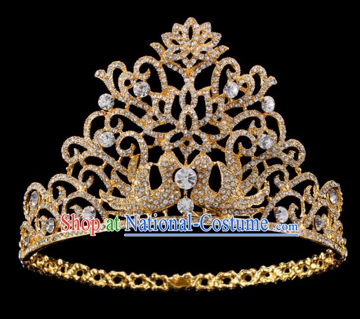 Top Grade Baroque Queen Golden Royal Crown Bride Retro Wedding Hair Accessories for Women