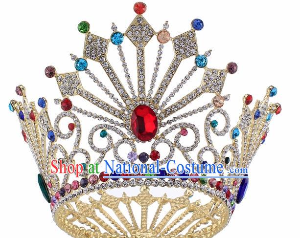 Top Grade Baroque Queen Colorful Crystal Royal Crown Bride Retro Wedding Hair Accessories for Women