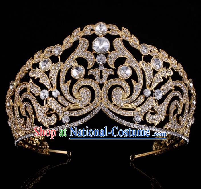 Top Grade Baroque Golden Crystal Royal Crown Bride Retro Wedding Hair Accessories for Women