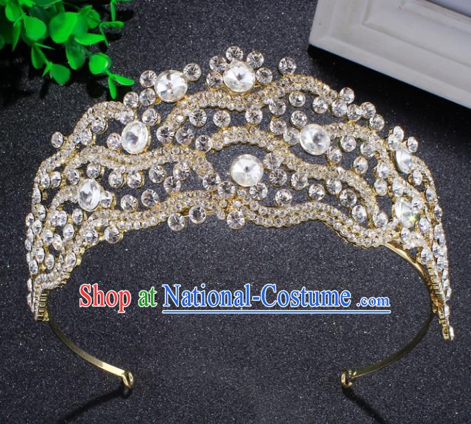 Top Grade Baroque Crystal Beads Royal Crown Bride Retro Wedding Hair Accessories for Women