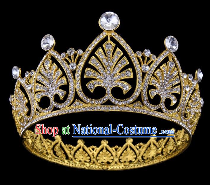 Top Grade Baroque Style Golden Crystal Royal Crown Bride Retro Wedding Hair Accessories for Women