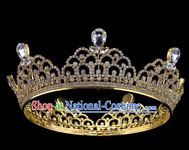 Top Grade Baroque Style Golden Round Royal Crown Bride Retro Wedding Hair Accessories for Women