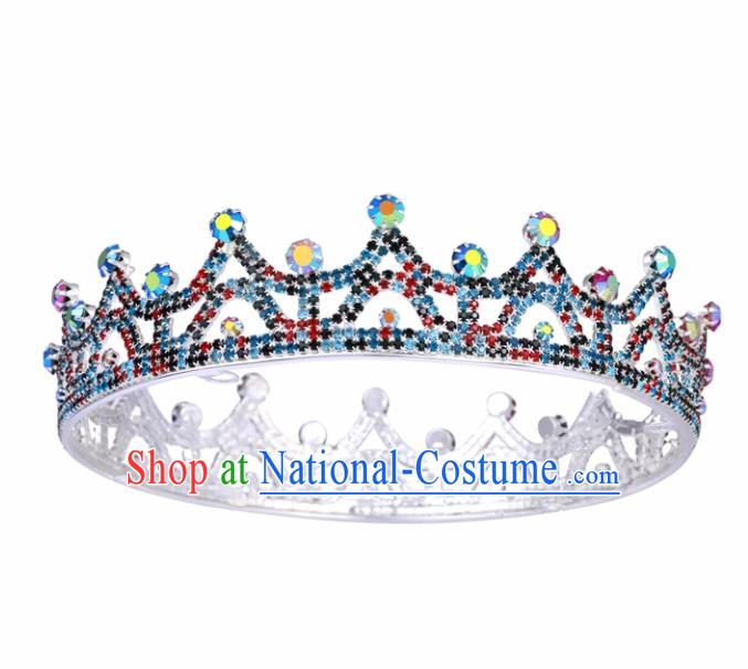 Top Grade Baroque Style Colorful Argent Round Royal Crown Bride Retro Wedding Hair Accessories for Women