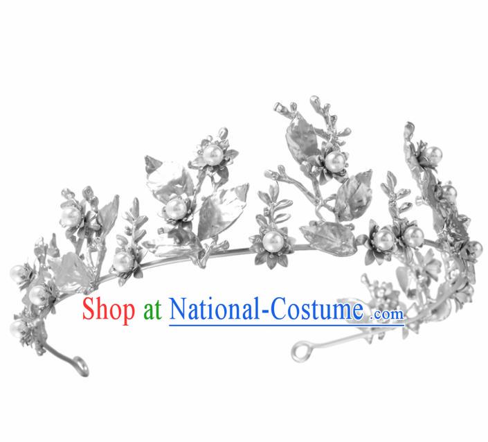 Top Grade Baroque Style Argent Leaf Royal Crown Bride Retro Wedding Hair Accessories for Women