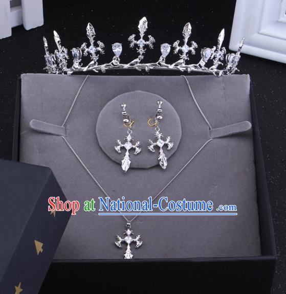 Top Grade Baroque Style Bride Jewelry Accessories Crystal Royal Crown Necklace and Earrings for Women