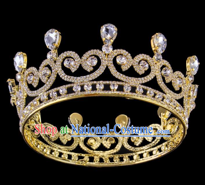 Top Grade Baroque Style Handmade Princess Golden Royal Crown Bride Retro Wedding Hair Accessories for Women