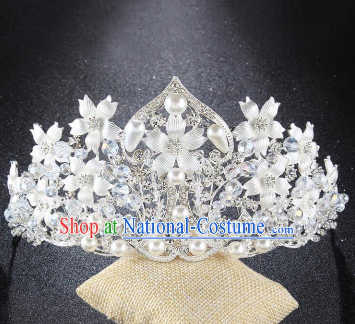 Top Grade Baroque Style Handmade Pearls Royal Crown Bride Retro Wedding Hair Accessories for Women