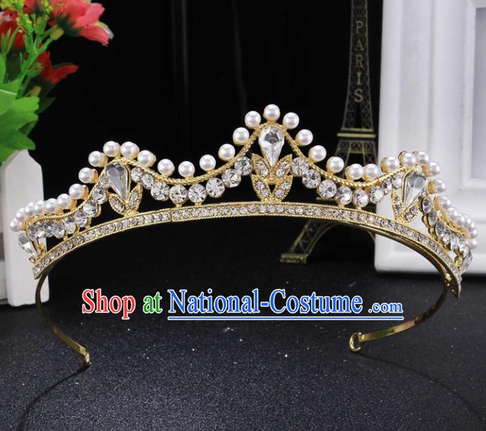 Top Grade Wedding Bride Hair Accessories Baroque Princess Pearls Hair Clasp Retro Royal Crown for Women