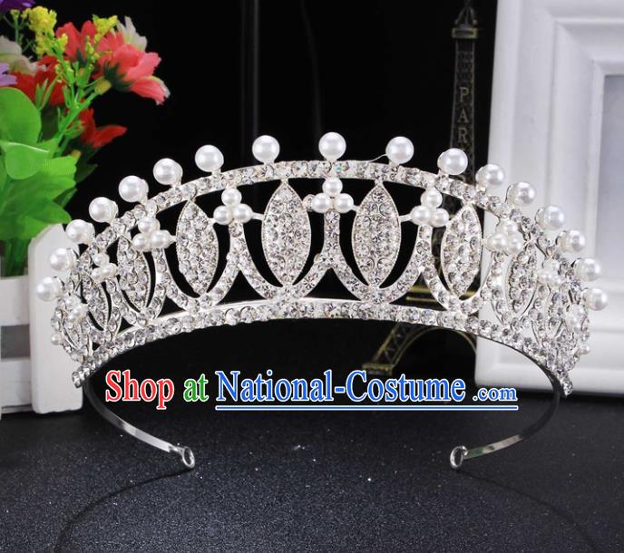 Top Grade Wedding Bride Hair Accessories Baroque Princess Pearls Retro Royal Crown for Women