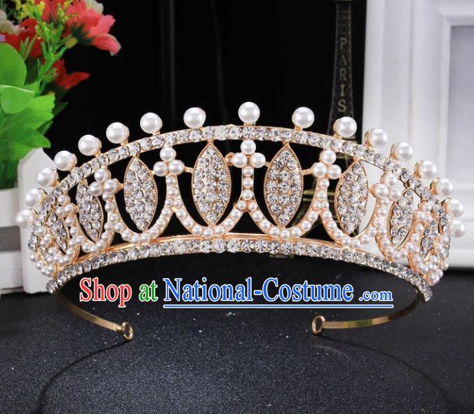 Top Grade Wedding Bride Hair Accessories Baroque Princess Pearls Retro Golden Royal Crown for Women