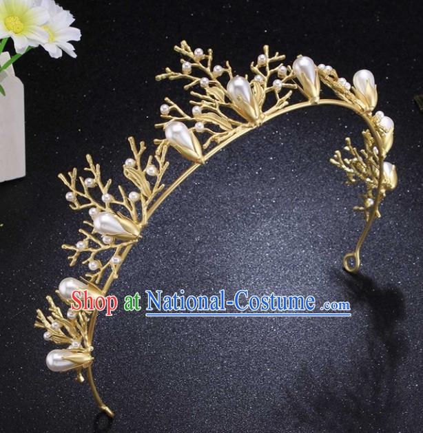 Top Grade Wedding Bride Pearls Hair Accessories Baroque Princess Retro Golden Royal Crown for Women