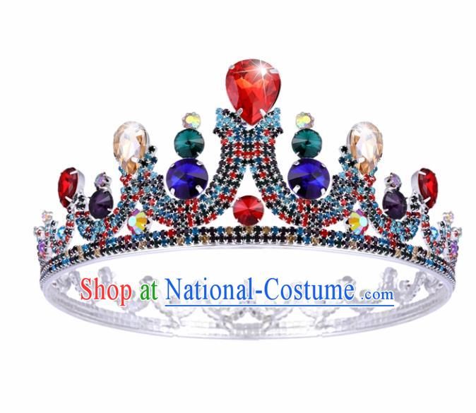 Top Grade Baroque Handmade Colorful Crystal Royal Crown Bride Retro Wedding Hair Accessories for Women