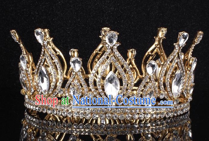 Top Grade Crystal Golden Royal Crown Baroque Princess Retro Wedding Bride Hair Accessories for Women